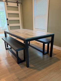 72" Dining Table + 2 Benches | Modern Industrial /Farmhouse | Seats 6-8
