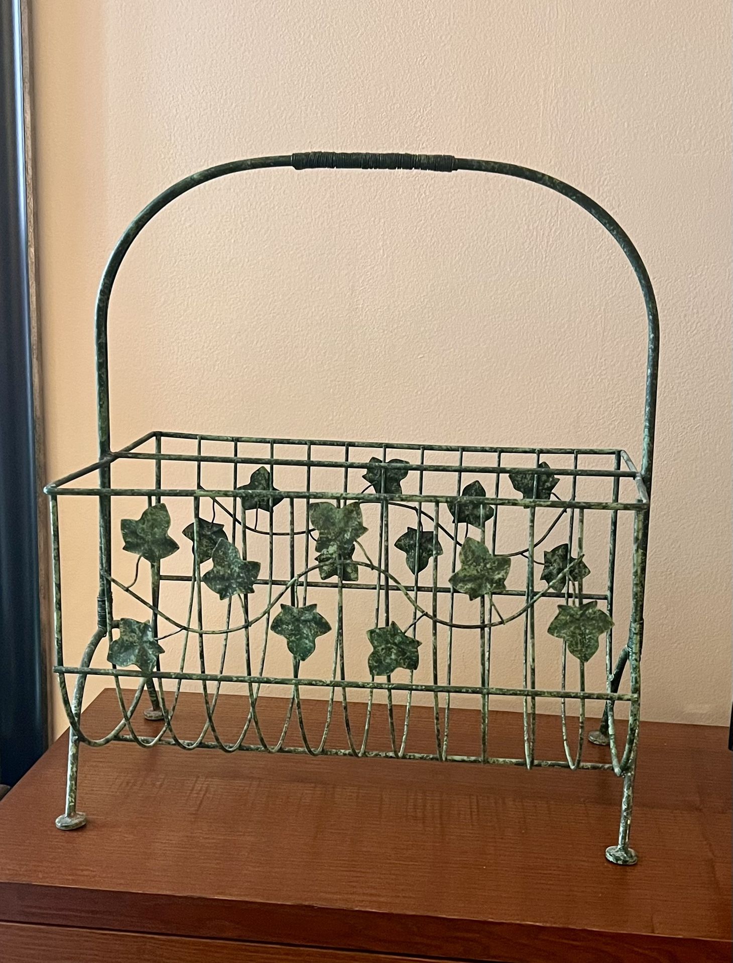 Vintage Wrought Iron Ivy Magazine Rack  