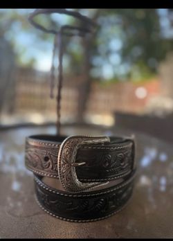Western Tooled Leather with Engraved Buckle