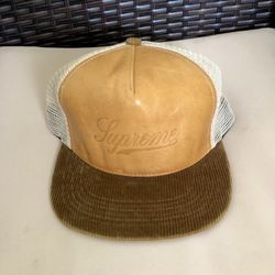 Supreme Leather Dome Corduroy Bill Cap Hat SnapBack Trucker Brown U3