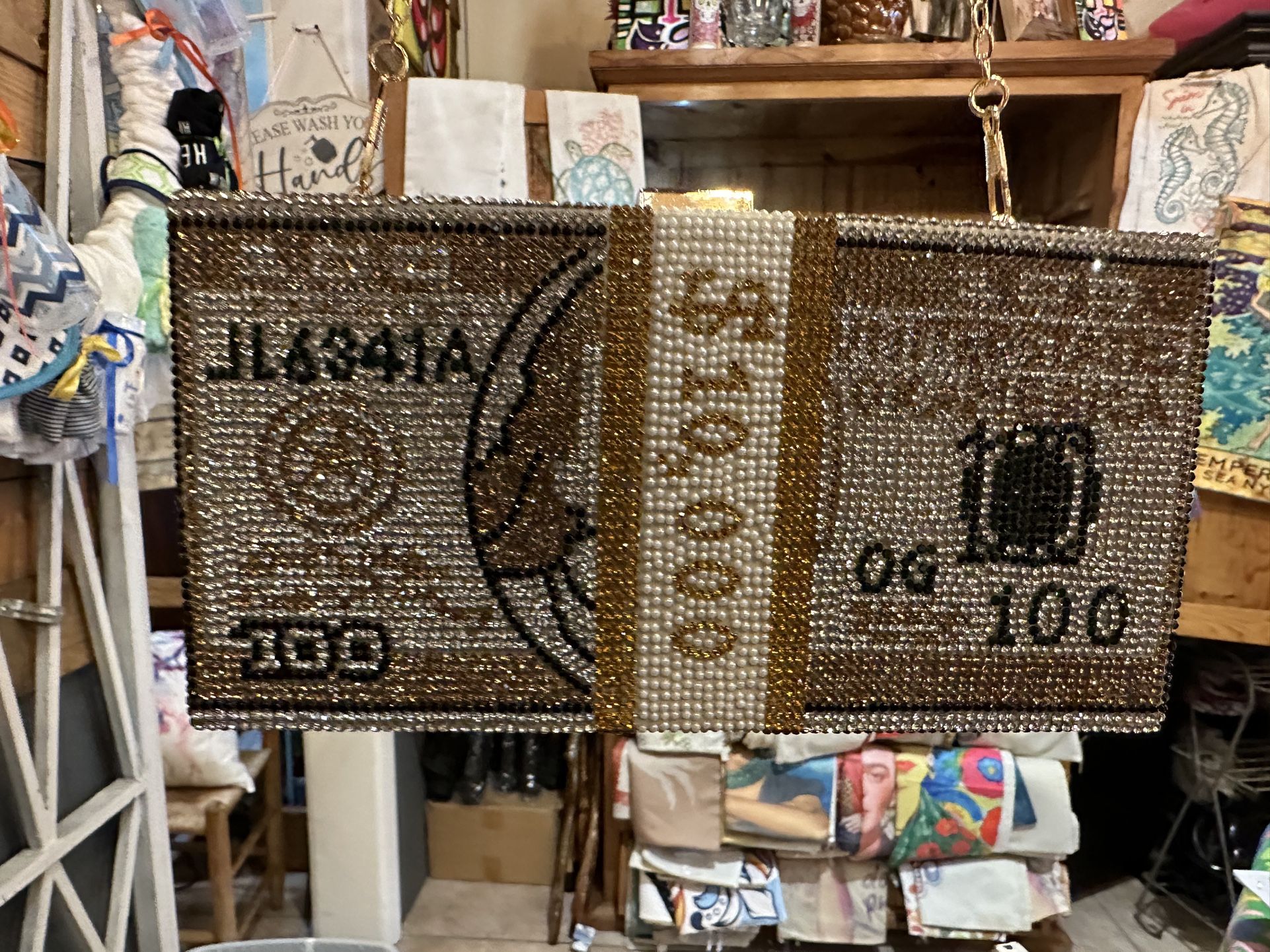 $100 Dollar Bill Rhinestones/ Crystal Clutch &Purse