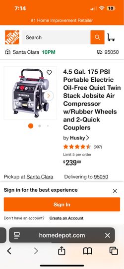 Husky 4.5 Gal 175 PSI Portable Air Compressor