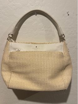 Kate Spade Cobble Hill Straw and White Leather Handbag - Great Condition!