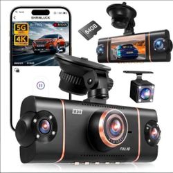 4 Channel 360° Dash Cam Front Rear Inside Left Right, 4K+1080P×3 FHD Car Camera