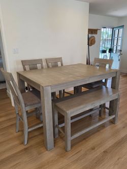 Large Wood Dining Table Set with Storage Bench