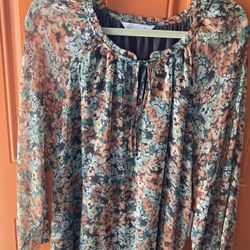 NEW Women's LC Lauren Conrad Tie-Front Peasant Top Multi Pixie Ditzy XXL (Johnstown Ohio)