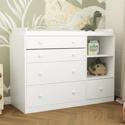 Changing Table Dresser, Baby Dresser with 5 Drawers and 2 Shelves, Multi-Functional Baby Changing Table, Classic Nursery Dresser, Diaper Changing Stat