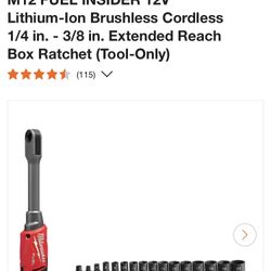 Milwaukee M12 FUEL INSIDER 12V Lithium-Ion Brushless Cordless 1/4 in. - 3/8 in. Extended Reach Box Ratchet (Tool-Only)
