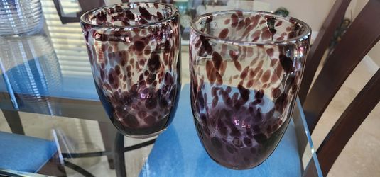 2 NewHand Blown Glass Matching Vases. Very thick and durable glass. 7" tall x 5" wide.