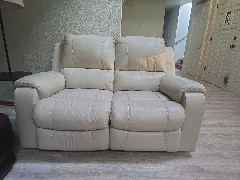 Reclining Loveseat Beige Faux Leather