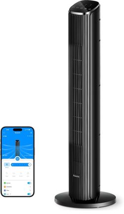 GoveeLife Black Tower Fan for Bedroom, 36" Smart Floor Fan with App/Voice Control, Temperature Sensor, 5 Modes 8 Speeds(25ft/s), 29dB Quiet Oscillatin