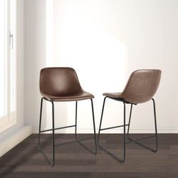 Pu Faux Leather Bar Stools, Industrial Pub Barstools with Back and Footrest, Modern Armless Bar Height Stool Chairs