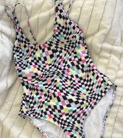 Colorful Checkered One-Piece Swimsuit size L