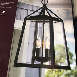 Home Decorators Collection Blakeley Transitional 2-Light Black Outdoor Pendant with Beveled Glass