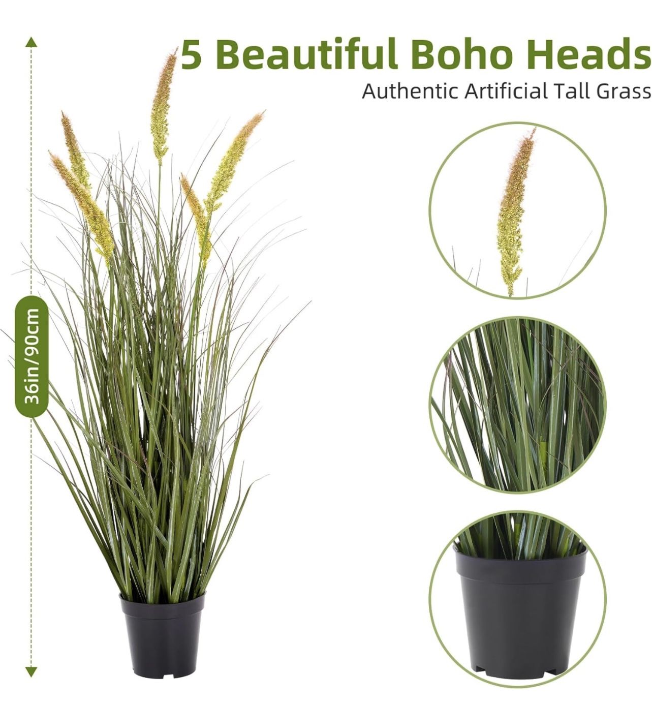 Artificial Tall Grass Plants with Pots 36"(3ft, 1 Pack),Captivating Artificial Faux Tall Pampas Grass, Ideal for Home Decor and Plant Room Ambiance, U