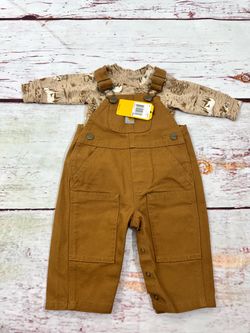 Carhartt Infant Bib Canvas Overalls Classic Brown Work Logo NWT 3 Month Shirt
