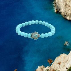 Summer Sea Turtle Turquoise natural stone and elastic Boho beach bracelet unisex New