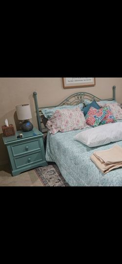 Cal king bed and 2 side tables