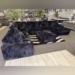 Halloween day black corduroy modular sectional sofa with ottoman