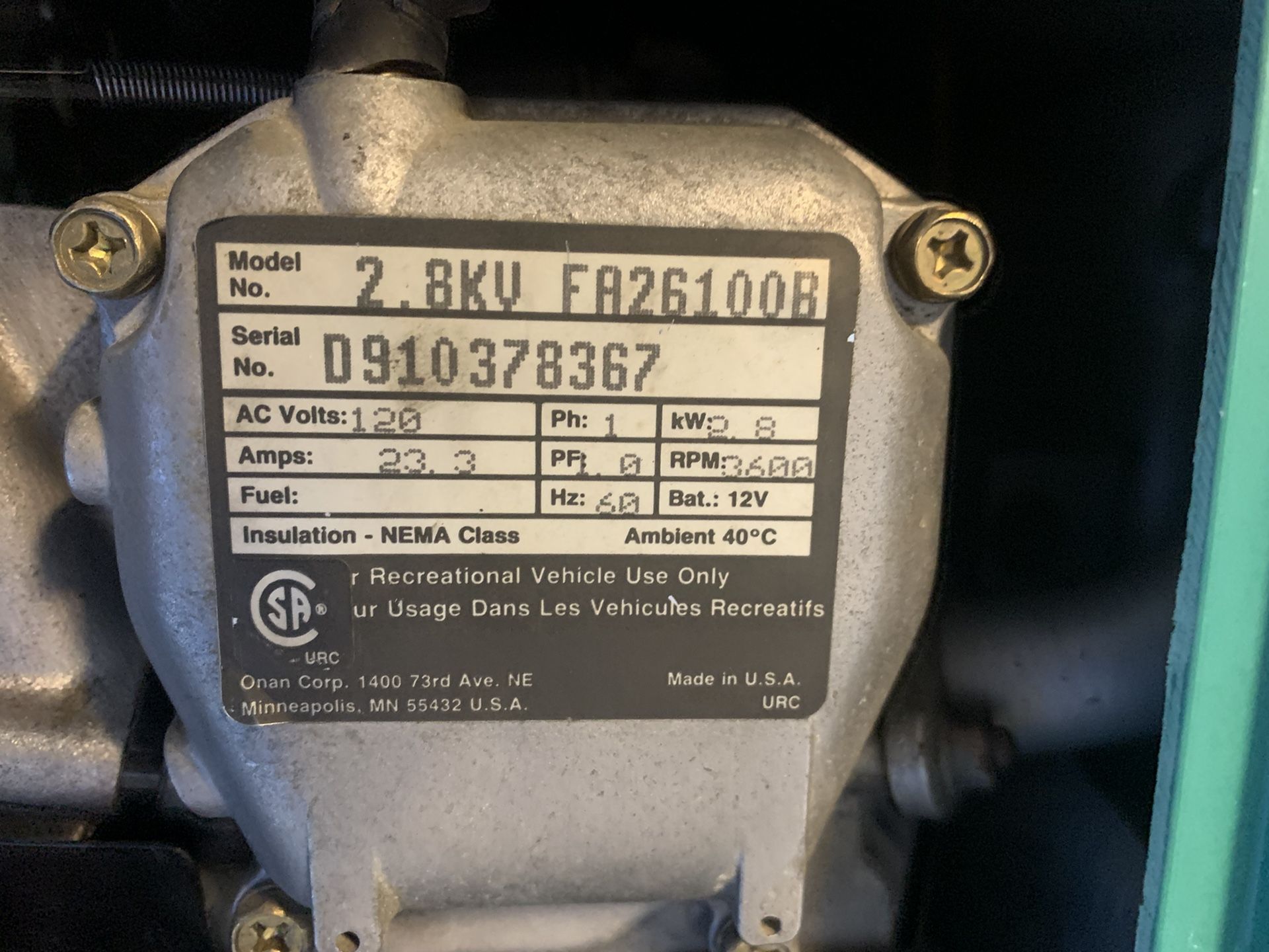 Onan Microlite 2.8 Genset RV/Camper generator for Sale in WA