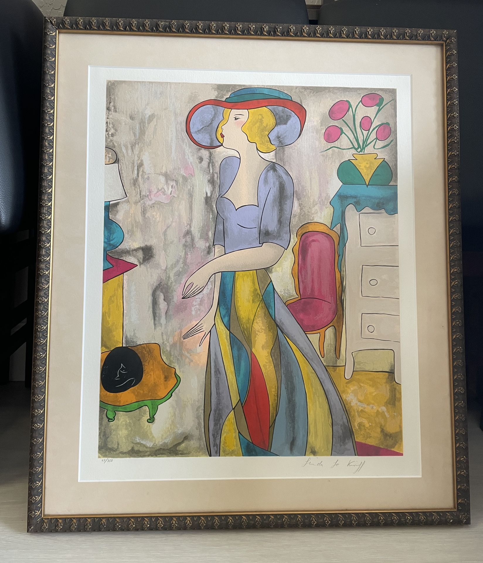 Portrait of a woman by Linda Le Kinff-99/350-framed & matted 23.5x28