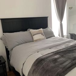 Queen Wood Bed Frame With 2 Side Tables