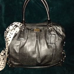 COACH Ltd ED Kristin Metallic Pleated Pewter Gunmetal Leather Large Tote