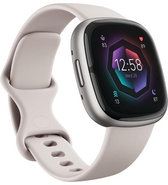 Fitbit Sense 2 Advanced Health and Fitness Smartwatch with Tools to Manage Stress and Sleep, ECG App, SpO2, 24/7 Heart Rate and GPS, Lunar White/Plati