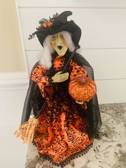 Halloween Table Top Standing Witch Black and Orange
