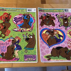 (2) NEW Scooby-Doo Valentines Day Window Cling Sheets
