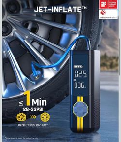 Tire Inflator Portable Air Compressor, 1 Min Fast Inflation, 150PSI Cordless Tire Inflator with LED Dual Screen, Suitable for MPV, Car, Motorcycle, Up