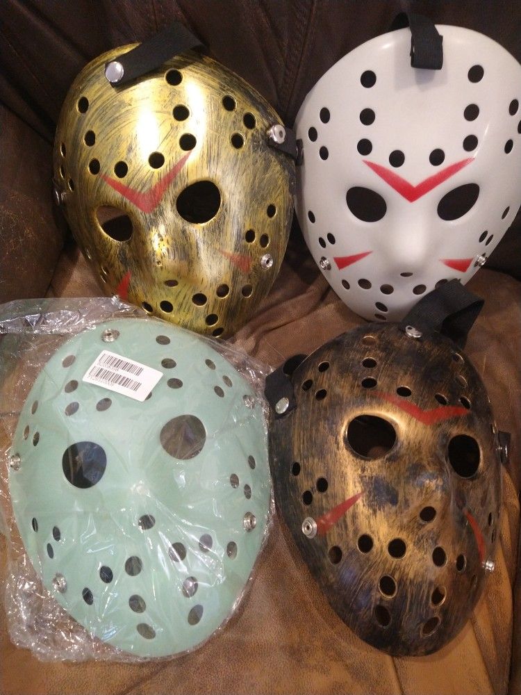 Friday The 13th Jason Masks PVC With Elastic Straps Brand New Hockey Mask For Halloween ( Glow / White / Gold / Bronze / Black )