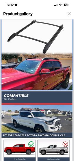 PART Roof Rack Cross Bars for 2005-2023 Toyota Tacoma Double Cab 4door Crew Cab Pickup, Not for Access Cab, Aluminum Crossbar, 165 LBS, No-Drill, Low-