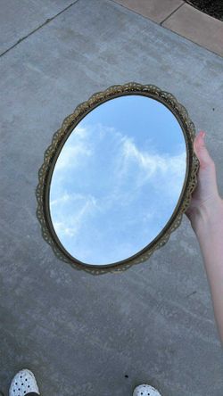 Vintage Mirrored Oval Vanity Tray Gold Ornate Floral Scalloped