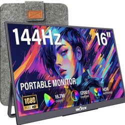 16" Portable Monitor 144Hz Portable Gaming Monitor with Protective Sleeve 