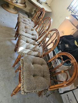 4 Ratan Wood Chairs