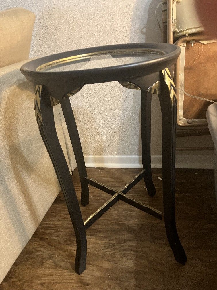 Black &Gold End Table With Glass Top