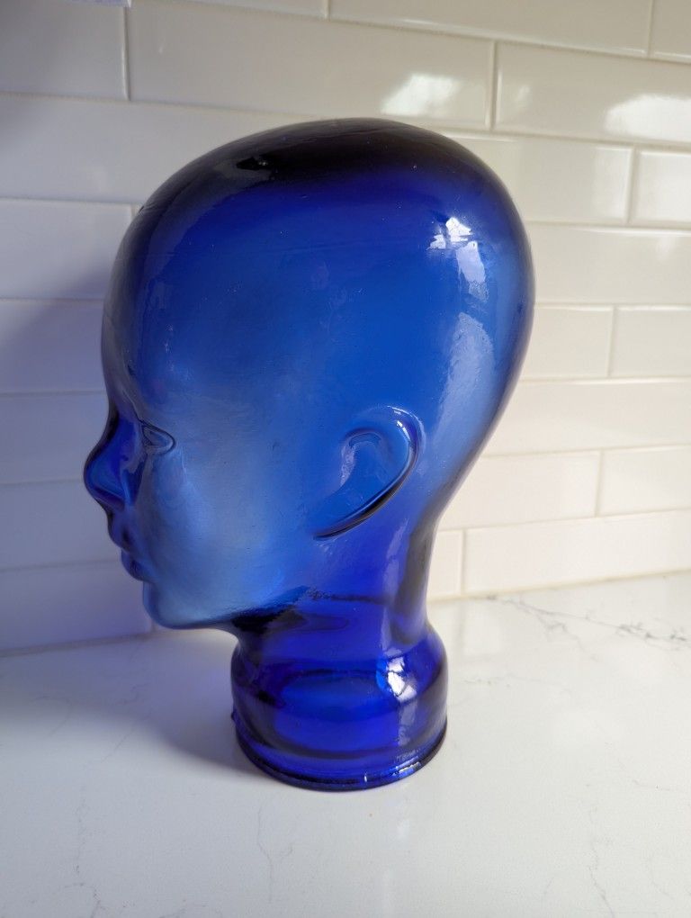 Vintage Cobalt Blue Glass Mannequin Head