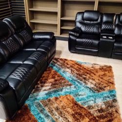 Winter Blowout Sale! Santiago Black Leather Reclining Sofa And Loveseat. Set Now Only $999. Easy Finance And Same-Day Delivery.