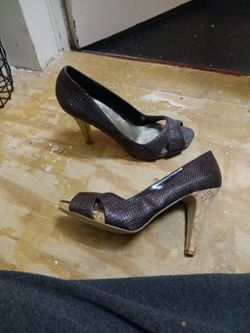 Brown Woven Peep-Toe Heels with Cork Platform size 11