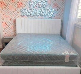 New Velvet Bed Frame With Mattress And Box Springs Set 3PCS FREE DELIVERY WHOLE SET