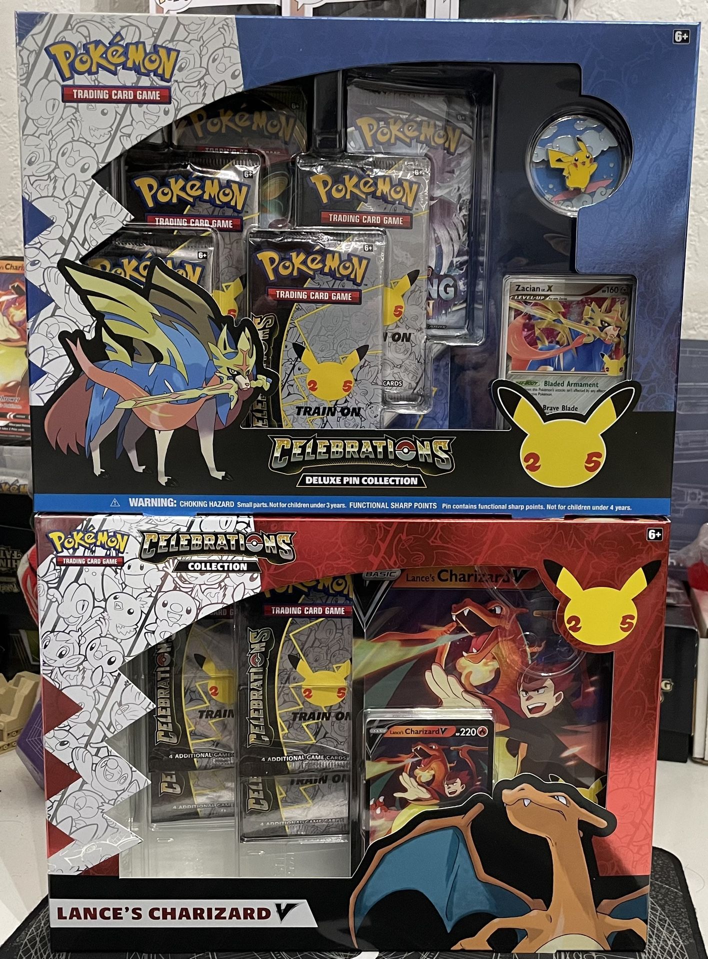 2 Lot- Pokemone Celebrations Lances Charizard And Deluxe Pin Box