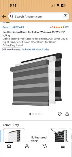 Cordless zebra blinds 35”w x 72”h , black color