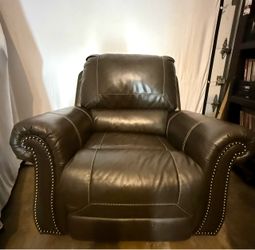 Brown Leather Armchair with Nailhead Trim