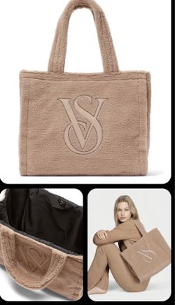NEW NWT VICTORIA'S SECRET Plush Fleece Sherpa TOTE BAG Camel Tan