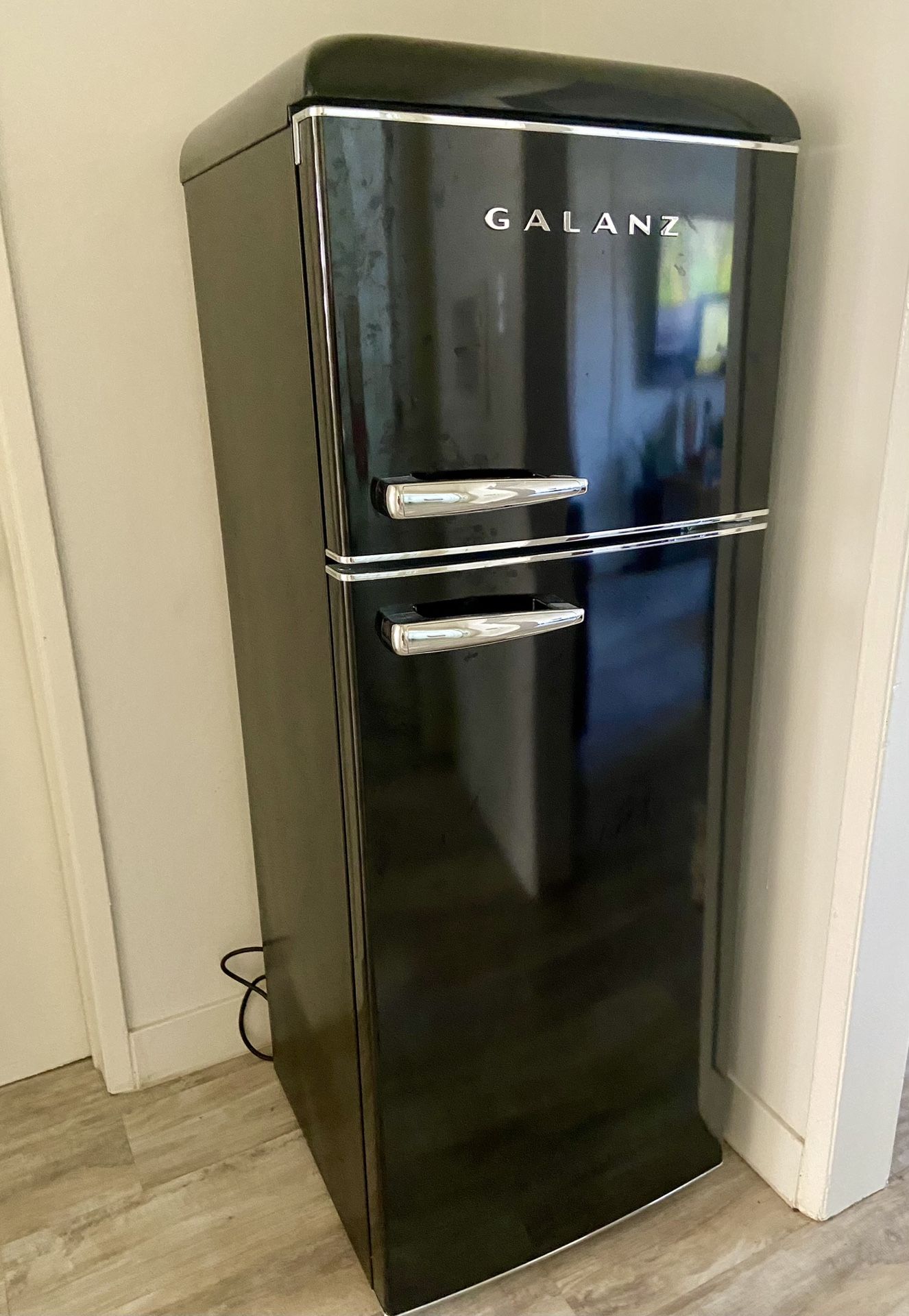 UGC Galanz Retro mini fridge with a top freezer compartment.