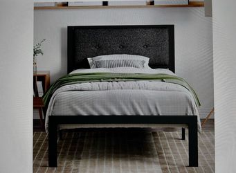 Twin Size Platform Bed-frame with Upholstered Headboard