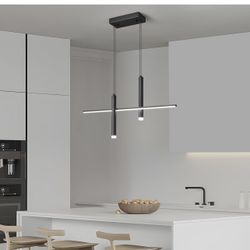 Brand New In The Box- BNHHLZ Modern LED Linear Chandelier with Dual Spotlights Dimmable 6000K Pendant Light Fixtures Ceiling Hanging Black Chandeliers