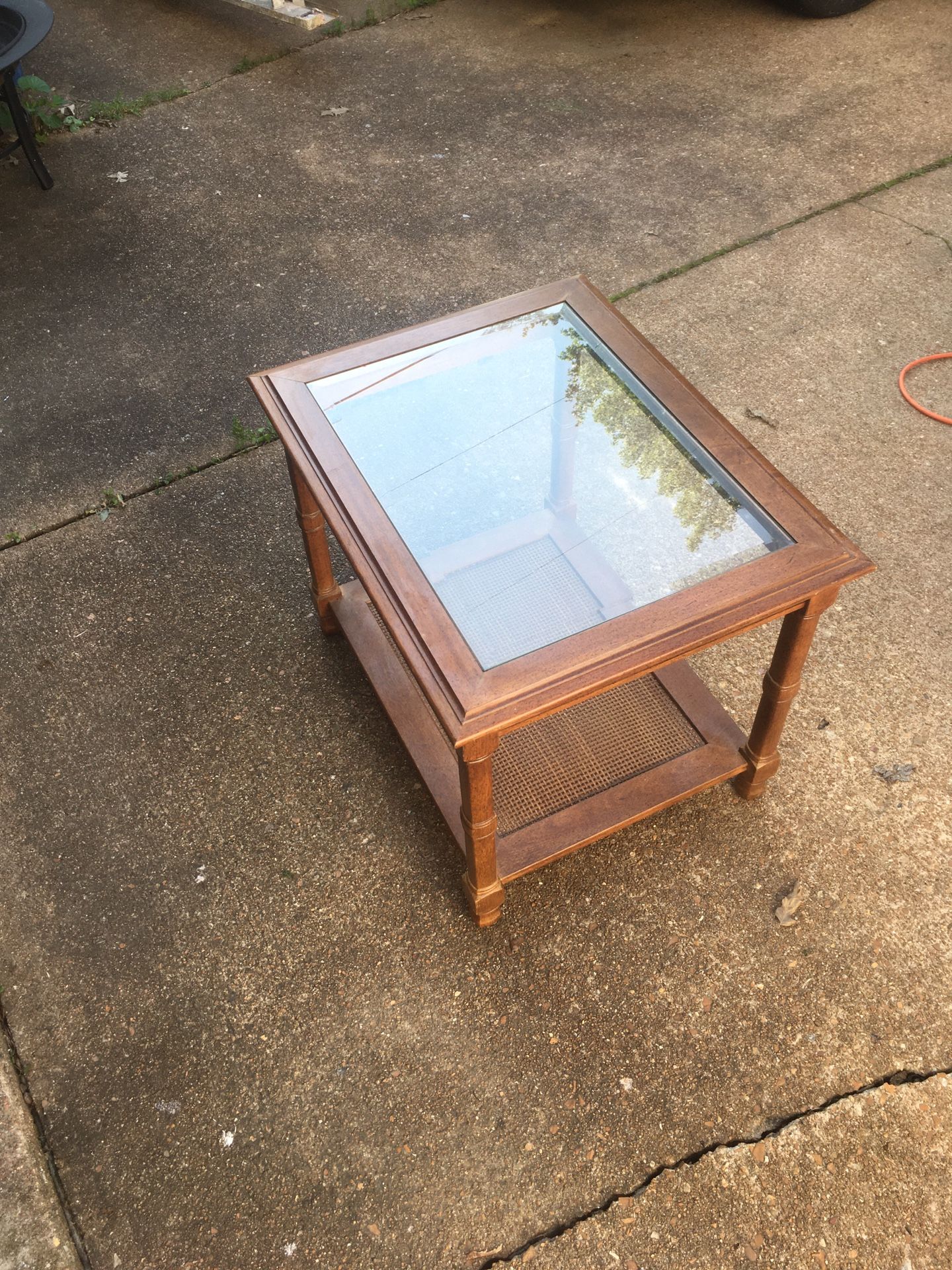 Glass top wood end table