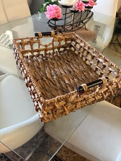 Woven Water Hyacinth Basket Tray with Handles